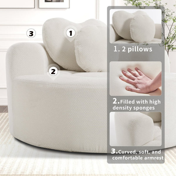 English Elm Round Cloud Sofa Bed Waffle Fabric Memory Foam Convertible Couch for Small Space Living Beige W3224P491994