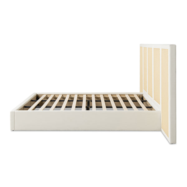 English Elm Jennifer Taylor Home - Capri Upholstered Extended Headboard Cane Platform Bed in Antique White Polyester, Coastal Chic B2719P385740