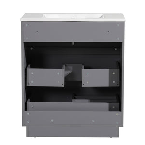English Elm 30 Inch Bathroom Vanity With Ceramic Sink Combo - Modern Gray Freestanding Storage Cabinet Set W1550S00046