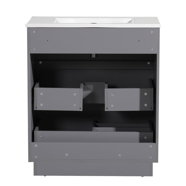 English Elm 30 Inch Bathroom Vanity With Ceramic Sink Combo - Modern Gray Freestanding Storage Cabinet Set W1550S00046