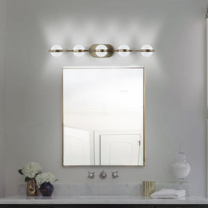 English Elm Bathroom Vanity Light - Elegant 5-Bulb Led Fixture With Crystal Sand Shades In Champagne Gold Finish W2312P374868