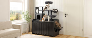 English Elm 50.6" Modern Cat Tower with Hidden Litter Enclosure Sisal Posts and Dual Hammocks N704P443505B