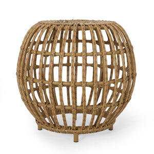 English Elm Christopher Knight Home® - OTTAWA Side Table Light Brown PE Rattan & Iron — Handcrafted Boho Outdoor Accent, Durable, No Assembly 70907.00
