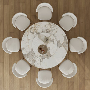 English Elm 59-Inch Modern Sintered Stone Dining Table Set With 8 Chairs & Rotating Turntable For 6-8 Guests W509S00135