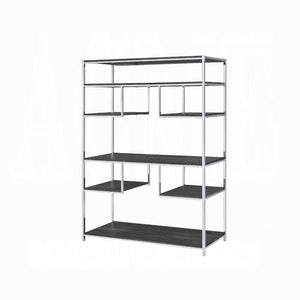 English Elm Rustic Modern Grey Oak & Chrome 8-Shelf Geometric Bookshelf with Sturdy Metal Frame, 72"H, 49"W B062P209200