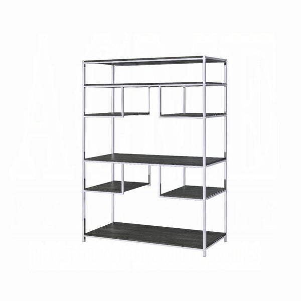 English Elm Rustic Modern Grey Oak & Chrome 8-Shelf Geometric Bookshelf with Sturdy Metal Frame, 72"H, 49"W B062P209200