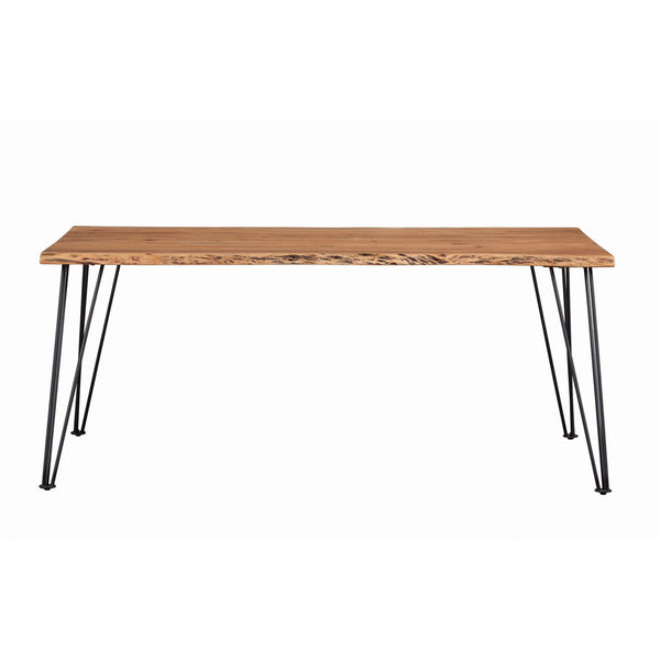 English Elm Shanahan Acacia Dining Table with Live Edge Top, Rustic Grain Finish & Minimalist Metal Legs for Durable Style B062S00656