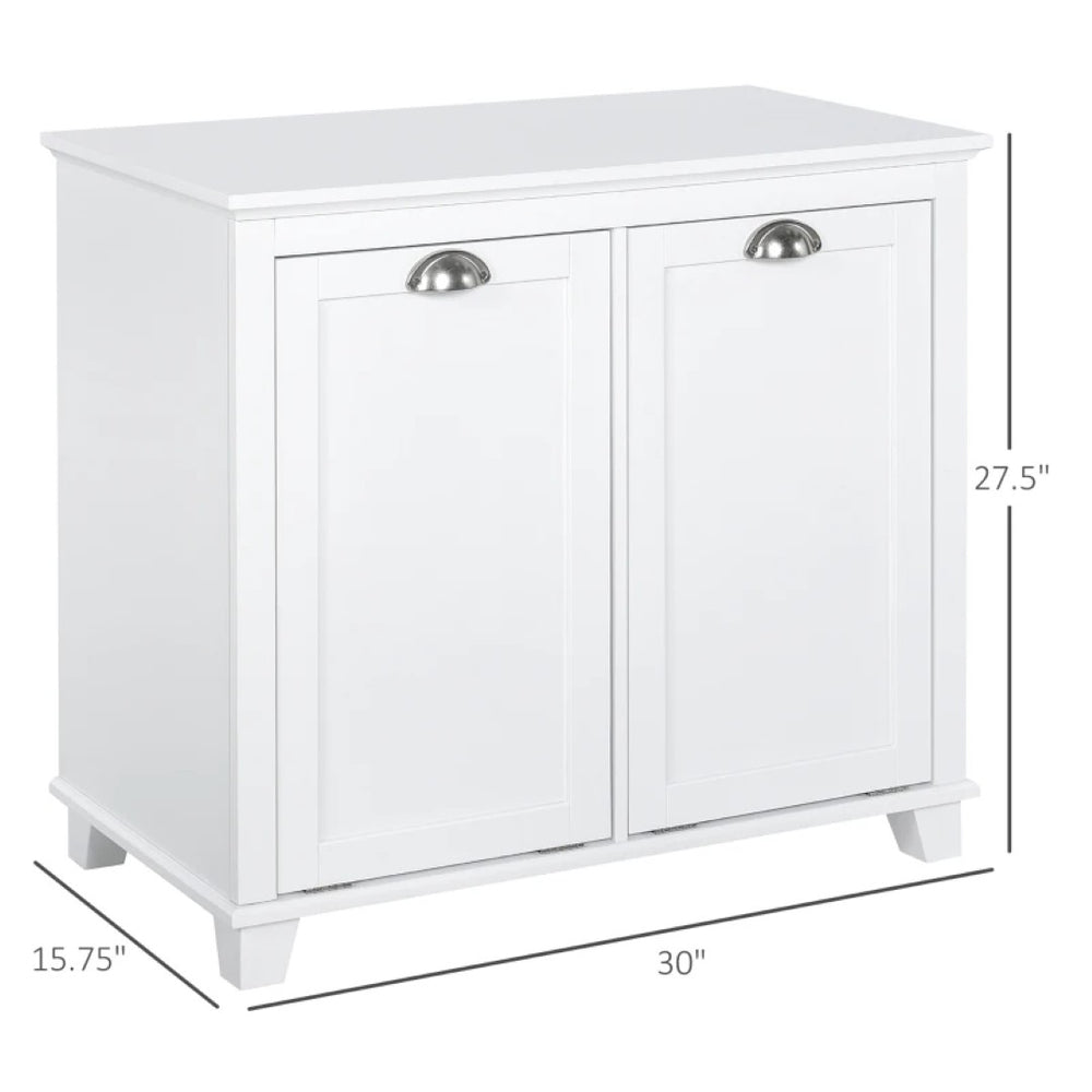 English Elm Home Tilt Out Laundry Hamper Cabinet with Dual Compartments White Mdf Bathroom Storage T3971P466014