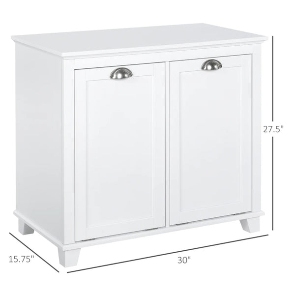 English Elm Home Tilt Out Laundry Hamper Cabinet with Dual Compartments White Mdf Bathroom Storage T3971P466014
