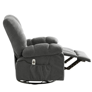 English Elm Massage Swivel Recliner Oversized Chair with Heating Nodes and Usb Port for Living Room Gray W1521P352671