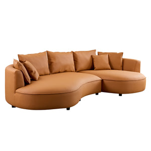 English Elm Modern Sectional Curved Sofa Couch For Living Room,Upholstered 5-Seat Sofa Couch Eco-Leather Couch Set For Apartment Office,Orange