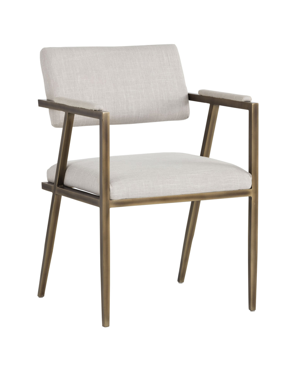 Sunpan Ventouz Dining Armchair - Industrial Mid-Century Modern Design with Rustic Bronze Steel Frame Beige Linen