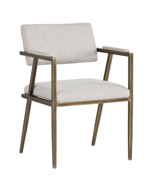 Sunpan Ventouz Dining Armchair - Industrial Mid-Century Modern Design with Rustic Bronze Steel Frame Beige Linen
