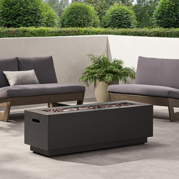 English Elm Christopher Knight Home® - Outdoor Patio Propane Fire Pit 48" Rectangular 50,000 BTU Iron Frame Dark Gray Modern Design 62836.00DGRY-50K