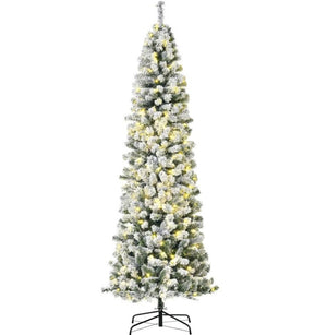 English Elm Pre-lit Flocked Pencil Tree 7.5 Ft Slim Artificial Pine with 350 Warm Led Lights T3971P415533