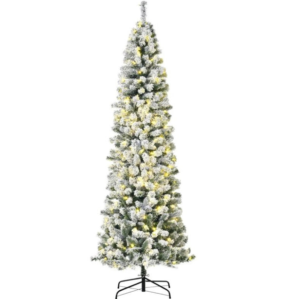 English Elm Pre-lit Flocked Pencil Tree 7.5 Ft Slim Artificial Pine with 350 Warm Led Lights T3971P415533