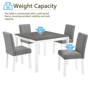 English Elm 5-piece Square Rubberwood Dining Set Seats Four with Upholstered Linen Chairs Modern W1998P418930