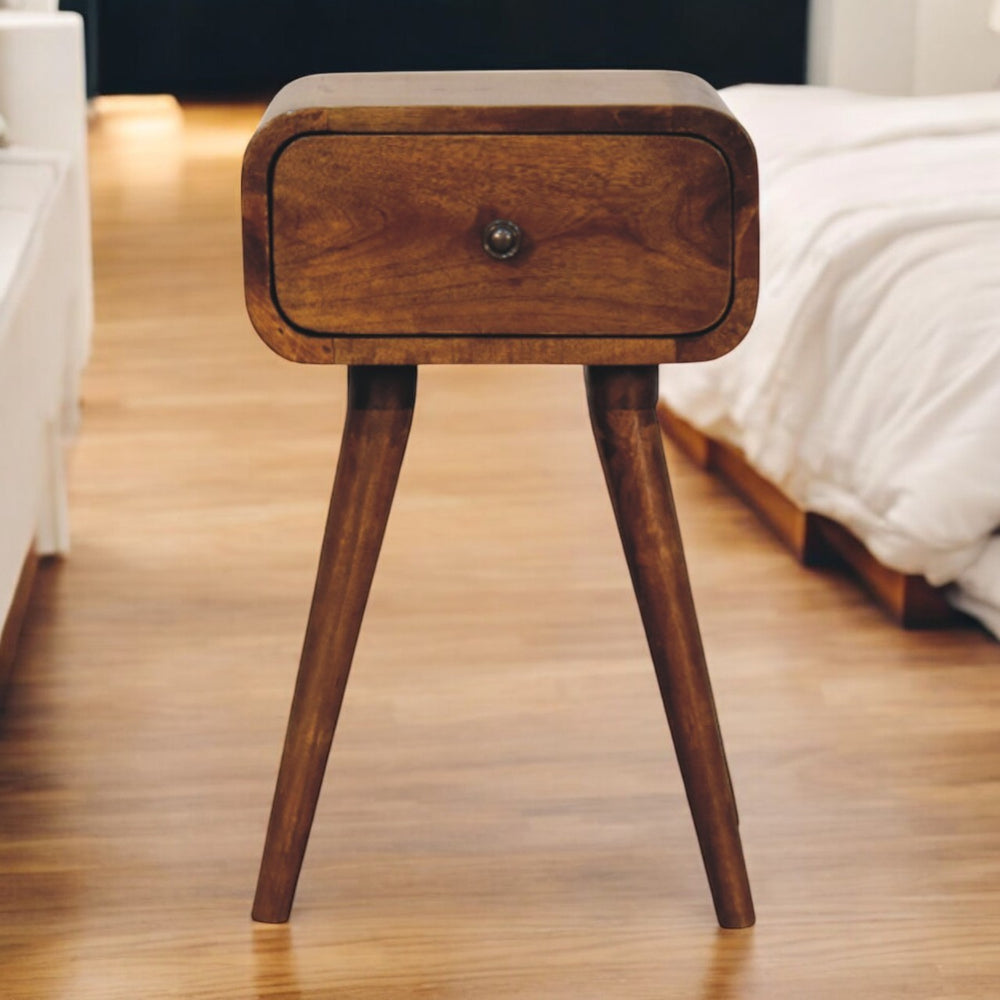 English Elm Avora Handcrafted Mini Nightstand In Chestnut Finish With Nordic Legs – Stylish Compact Storage Solution B182P292076