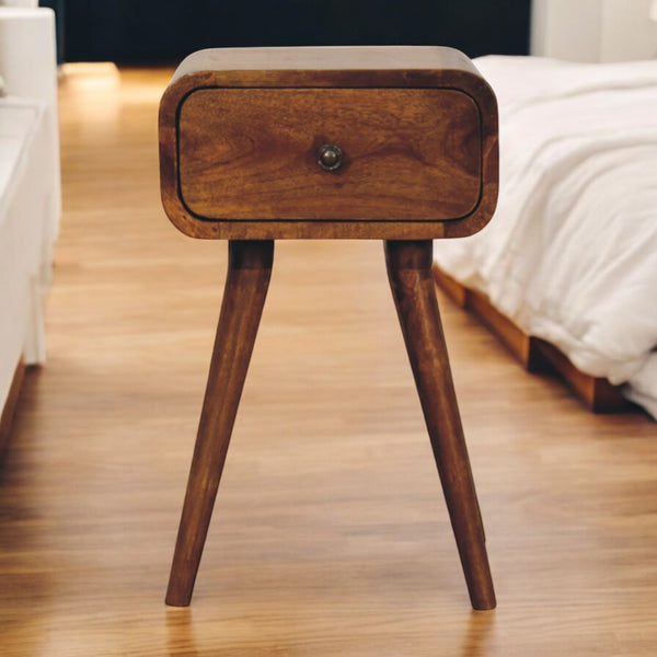 English Elm Avora Handcrafted Mini Nightstand In Chestnut Finish With Nordic Legs – Stylish Compact Storage Solution B182P292076