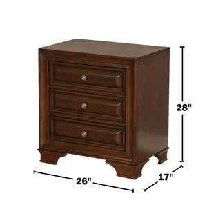 English Elm 3 Drawer Nightstand Brown Cherry with USB Power Outlet, LED Under-Drawer Lighting, Solid Wood Design B016P355925
