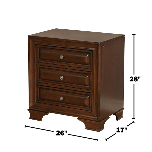 English Elm 3 Drawer Nightstand Brown Cherry with USB Power Outlet, LED Under-Drawer Lighting, Solid Wood Design B016P355925