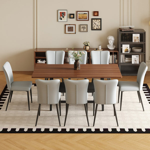 English Elm Table And Chair Set - 71" Walnut Grain Dining Table With 8 Light Gray Ergonomic Chairs For Style & Comfort W1151S04285-GIGA