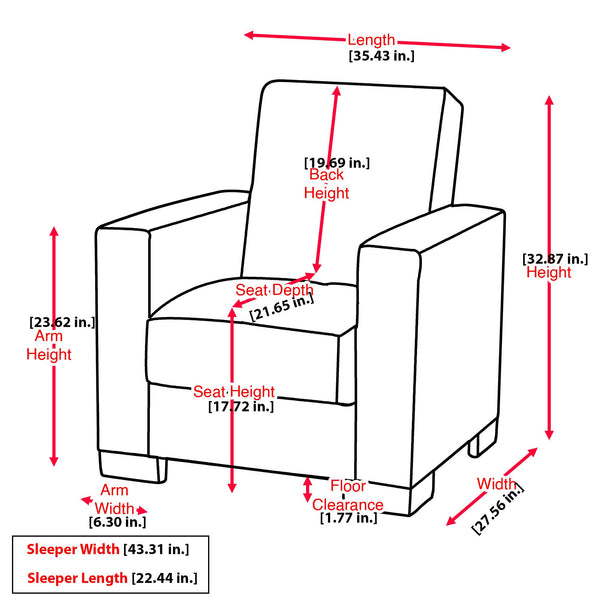 English Elm PrimeNest Concorde Collection Upholstered Convertible Armchair with Storage, Chenille Comfort Blend Black,Brown PU B030P286153