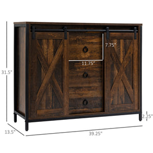 English Elm HOMCOM Rustic Farmhouse Buffet Cabinet with Sliding Barn Doors, 3 Drawers, Adjustable Shelves, Sturdy W2225P173872