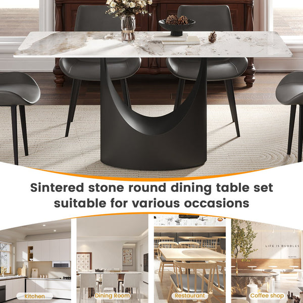 English Elm 63" Modern Artificial Stone Dining Table With Black Iron Legs - Seats 6-8, Elegant & Durable Design W1535S00562