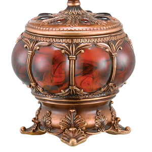 English Elm 11.5" Tall Polyresin Victorian Jewelry Box With Aged Bronze Finish & Red Marble Accent For Elegance B072116357