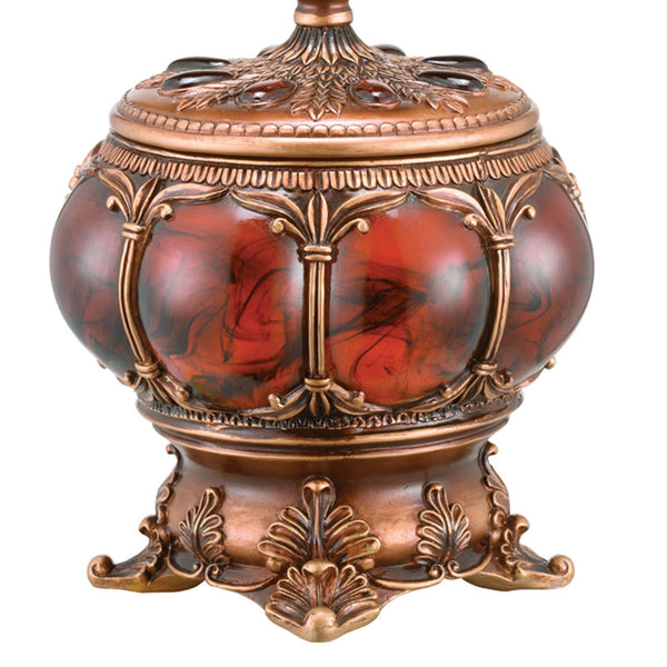 English Elm 11.5" Tall Polyresin Victorian Jewelry Box With Aged Bronze Finish & Red Marble Accent For Elegance B072116357
