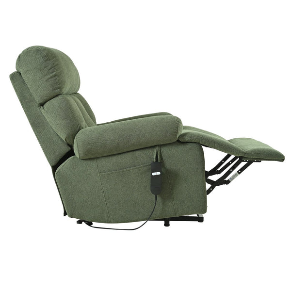 English Elm Oversized Power Lift Recliner Chair with Remote Control, Spacious Fabric Seat and Side Pocket for Comfort and Support Dark Green W1028P261277