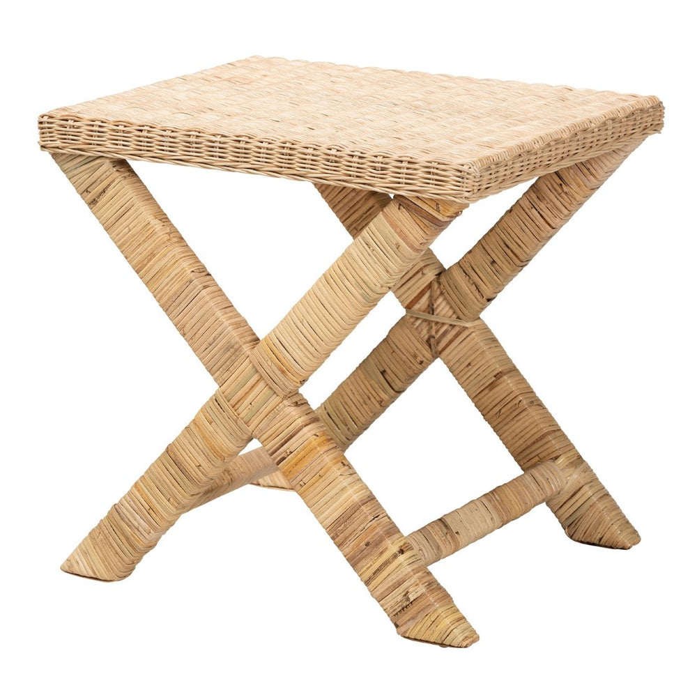 English Elm Modern Handwoven Rattan Mahogany Bench Artisan Boho Accent for Bedroom or Entryway B2750P470073