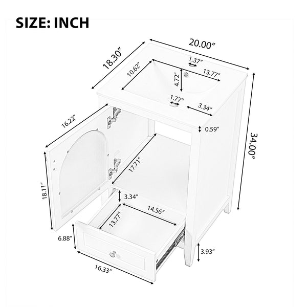 English Elm 20" Modern Bathroom Vanity With Sink, Soft-Close Glass Door, Drawer, Stylish Compact Design N725P185457K