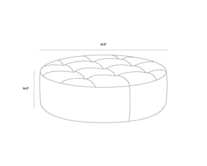 Sunpan Nilda Ottoman - Luxurious Italian Round Leather Seat with Tufted Top & Solid Wood Base - Camel Color