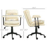 English Elm Homcom Pu Leather Office Chair, Office Desk Chair, Task Computer Chair With Swivel Wheels, Adjustable Height, Double-Tier Padded, Beige