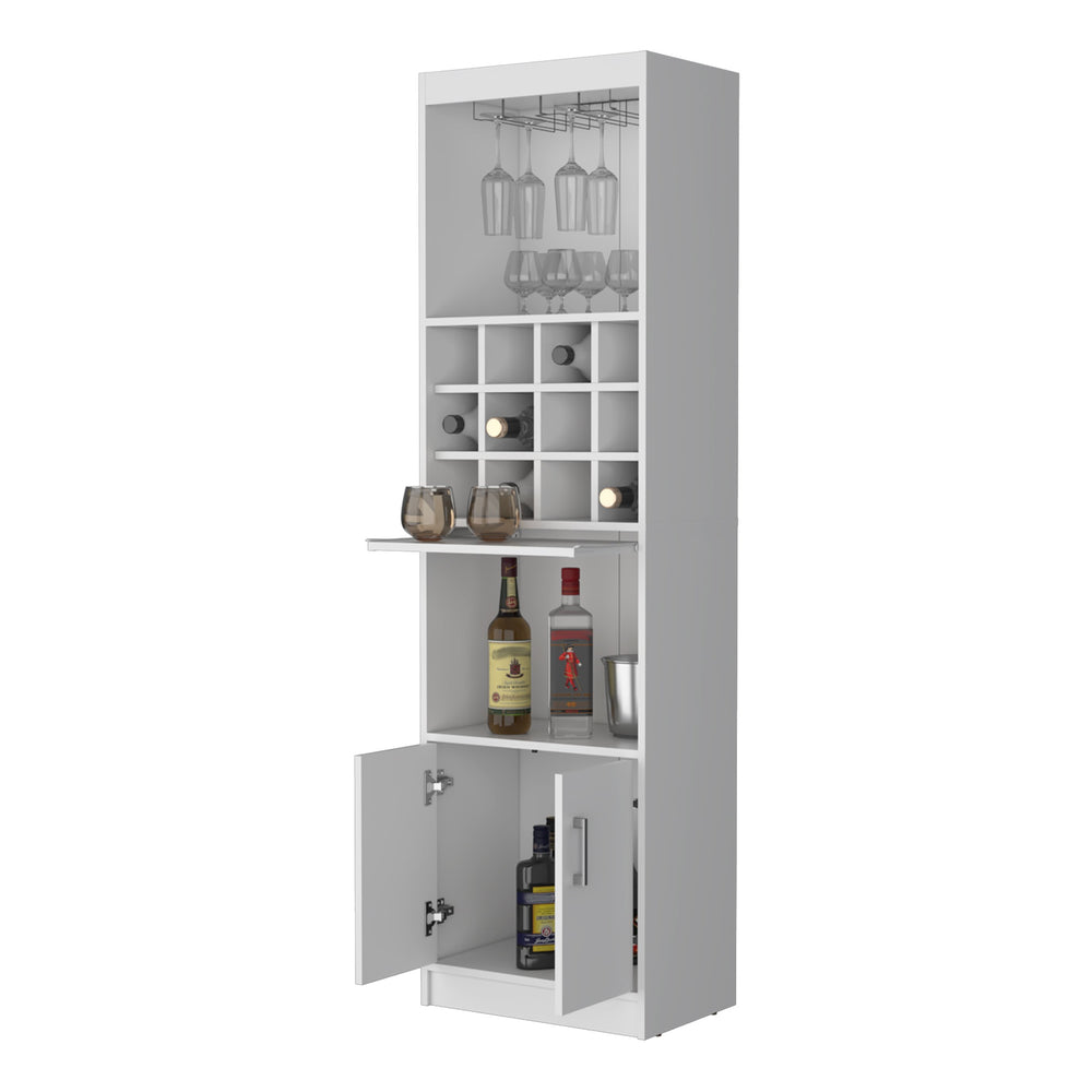 English Elm Lowa Elegant Bar Cabinet with Built-In Wine Rack, Ample Shelving and Dual Door Storage for Entertaining White 42.13 L x 18.51 W x 9.45 H B128P189929