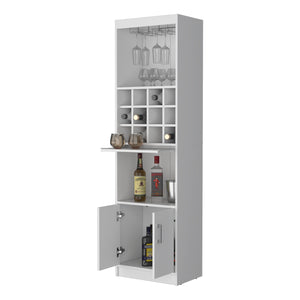 English Elm Lowa Elegant Bar Cabinet with Built-In Wine Rack, Ample Shelving and Dual Door Storage for Entertaining White 42.13 L x 18.51 W x 9.45 H B128P189929