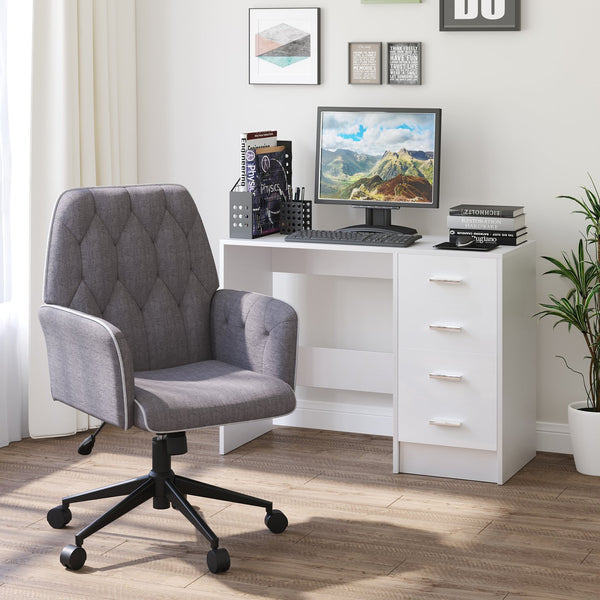 English Elm HOMCOM Tufted Linen Home Office Chair with Padded Armrests, Height Adjustable Swivel Desk Seat, Dark Gray W2225P217955