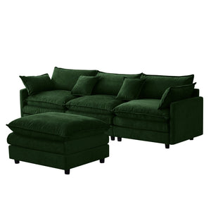 English Elm 105" L-shaped Chenille Sectional with Ottoman Pocket Spring Living Room Sofa Green W1097S00230