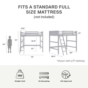 English Elm Denver Full Size Loft Bed with Ladder & Guardrails, Gray Wood Space-Saving Design for Kids Rooms B2733P384490