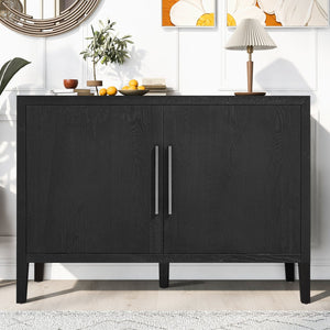 English Elm U_STYLE 47.2-Inch Farmhouse Sideboard with Ash Veneer, Double-Door Storage, Iron Handles, Stable Design Black N711P241278B