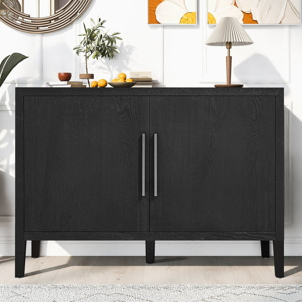 English Elm U_STYLE 47.2-Inch Farmhouse Sideboard with Ash Veneer, Double-Door Storage, Iron Handles, Stable Design Black N711P241278B