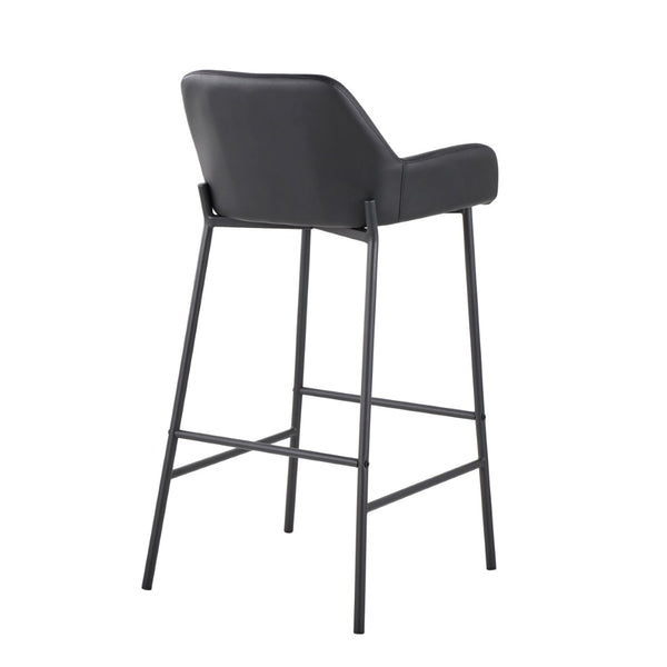English Elm Fixed-height Industrial Counter Stools Tufted Faux Leather Black Metal Set of 2 B202S02157