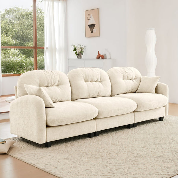 English Elm Three-Seate modular sectional sofa with plush chenille, tufted back, ergonomic support, wooden base Beige W714S01367