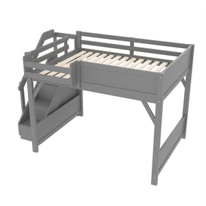 English Elm Twin Low Loft Bed Solid Pine Frame Kids Study Desk Blackboard Storage White Gray W1580S00469