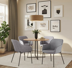 English Elm Dining Chair Set of 2 with Black Metal Frame and Grey Upholstered Cushioned Seat B202P471347