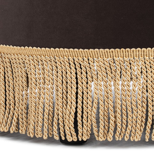 English Elm Jennifer Taylor Home - Yolanda Round 24" Upholstered Accent Ottoman in Performance Velvet with Tassel Fringe, Durable Build Brown B2719P358854