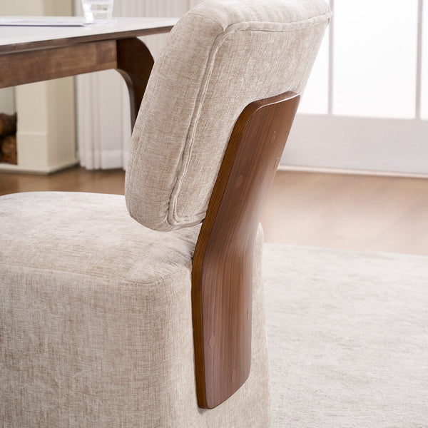 English Elm Linen Upholstered Armless Dining Chair with Smooth Casters for Easy Mobility, Versatile & Sleek Beige W2069P324093