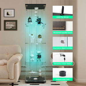 English Elm Tempered Glass Display Cabinet - Versatile Wine, Storage & File Cabinet With Led Light, Adjustable Feet W3155P268117-GIGA